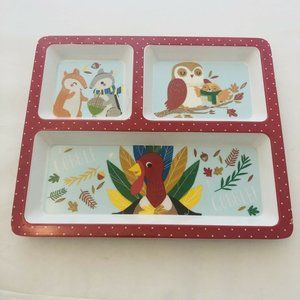 Kohl’s Harvest Kid’s 9.5 Inch Melamine Divided Thanksgiving Plate Turkey Owl
